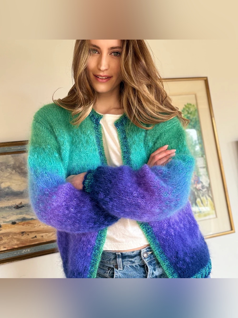 Rose Carmine “Little Jacket” in Blue Green Mohair Sz S/M